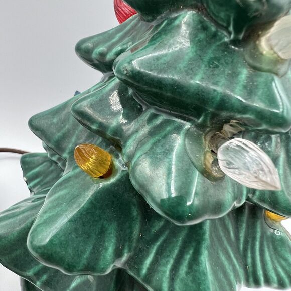 Vintage Green Ceramic Christmas Tree Lighted 10" One Piece Base Kitsch 70s - Picture 6 of 12